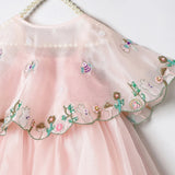 Dusty Rose Organza Girls Dress with Hand-Embroidered Cape & Satin Lining - BYB PREMIUM