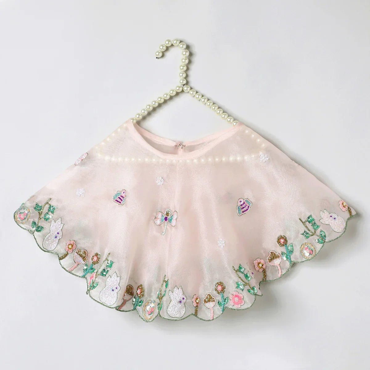 Dusty rose organza girls dress with hand embroidered cape & satin lining   byb premium