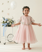 Dusty Rose Organza Girls Dress with Hand-Embroidered Cape & Satin Lining - BYB PREMIUM