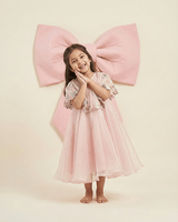 Dusty Rose Organza Girls Dress with Hand-Embroidered Cape & Satin Lining - BYB PREMIUM