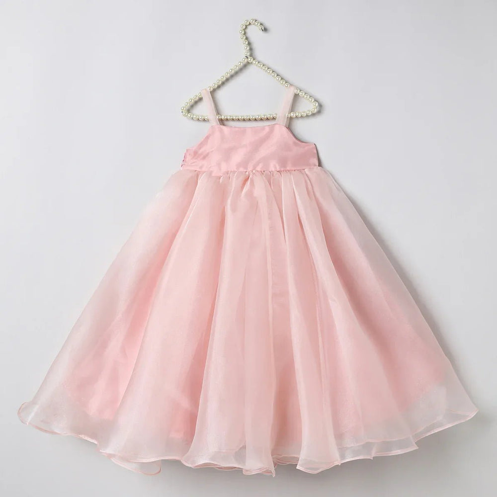Dusty Rose Organza Girls Dress with Hand-Embroidered Cape & Satin Lining - BYB PREMIUM