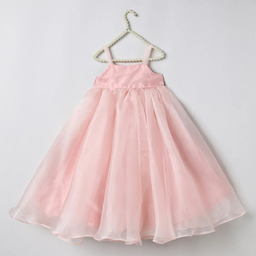 Dusty Rose Organza Girls Dress with Hand-Embroidered Cape & Satin Lining - BYB PREMIUM