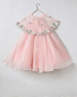 Dusty Rose Organza Girls Dress with Hand-Embroidered Cape & Satin Lining - BYB PREMIUM