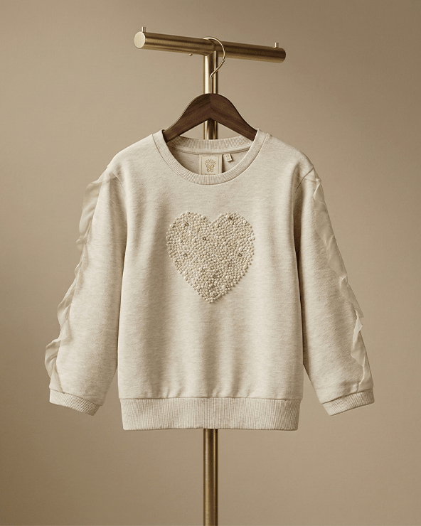 Ecru Melange Cotton Elastane Sweatshirt for Girls - BYB PREMIUM