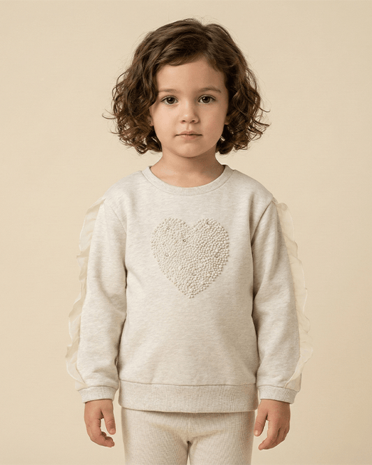Ecru Melange Cotton Elastane Sweatshirt for Girls - BYB PREMIUM