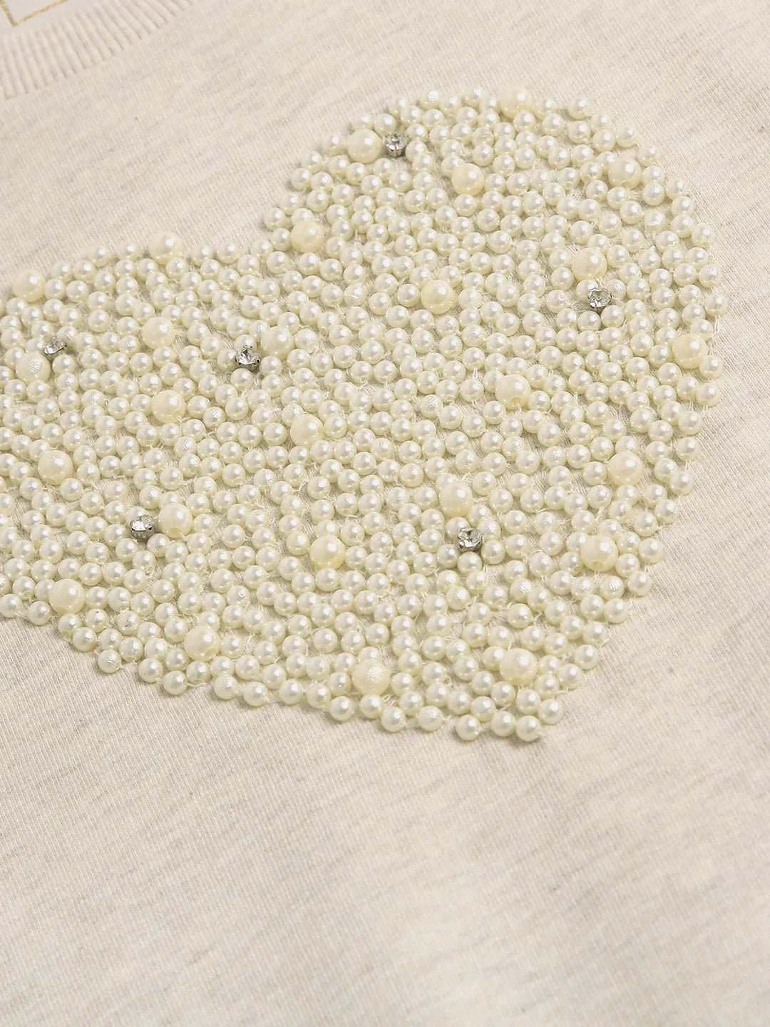 Ecru Melange Sweatshirt with Pearl Heart Embroidery - BYB PREMIUM