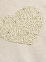 Load image into Gallery viewer, Ecru Melange Sweatshirt with Pearl Heart Embroidery - BYB PREMIUM
