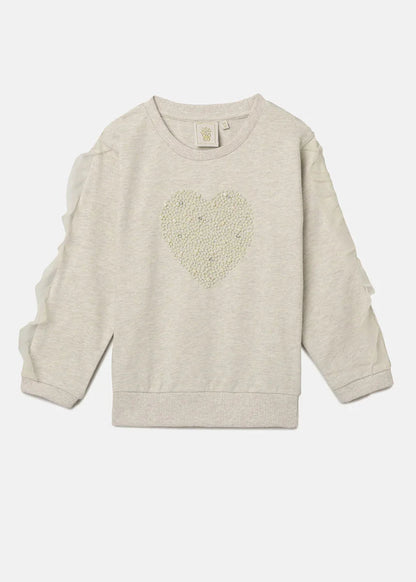 Ecru Melange Sweatshirt with Pearl Heart Embroidery - BYB PREMIUM