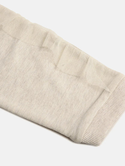 Ecru Melange Sweatshirt with Pearl Heart Embroidery - BYB PREMIUM