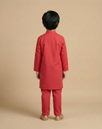 Load image into Gallery viewer, Traditional Wedding Red Linen Kurta &amp; Cotton Pajama Set for Boys
