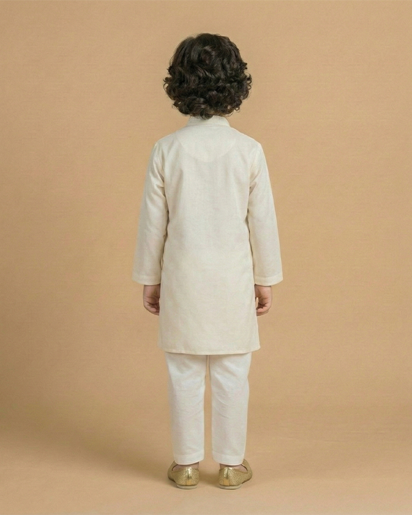 Ivory Chanderi Silk Embroidered Kurta Pajama Set for Boys