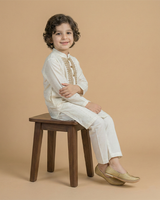 Ivory Chanderi Silk Embroidered Kurta Pajama Set for Boys