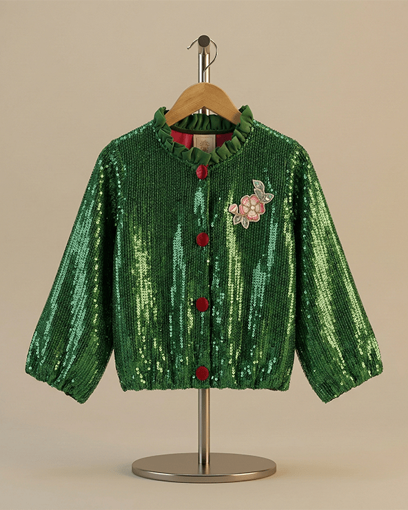 Emerald green sequin jacket for girls with soft lining   byb premium