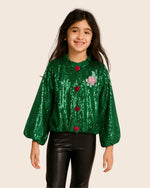 Load image into Gallery viewer, Emerald Green Sequin Jacket for Girls with Soft Lining - BYB PREMIUM
