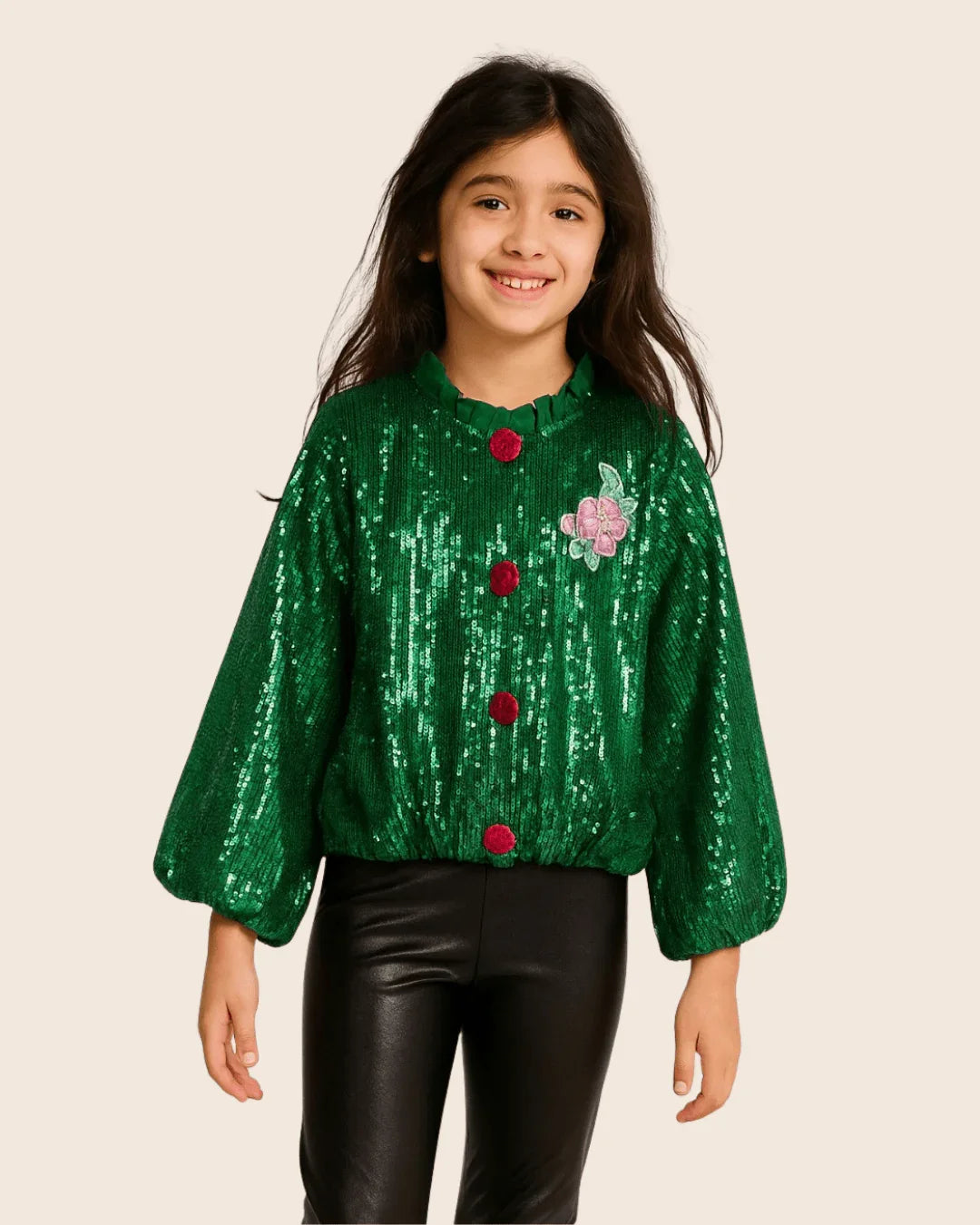 Emerald green sequin party jacket for girls   byb premium