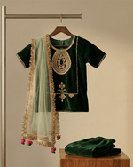 Load image into Gallery viewer, Emerald Green Velvet Kurta Salwar Set for Girls with Dupatta - BYB PREMIUM
