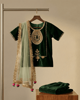 Emerald Green Velvet Kurta Salwar Set for Girls with Dupatta - BYB PREMIUM