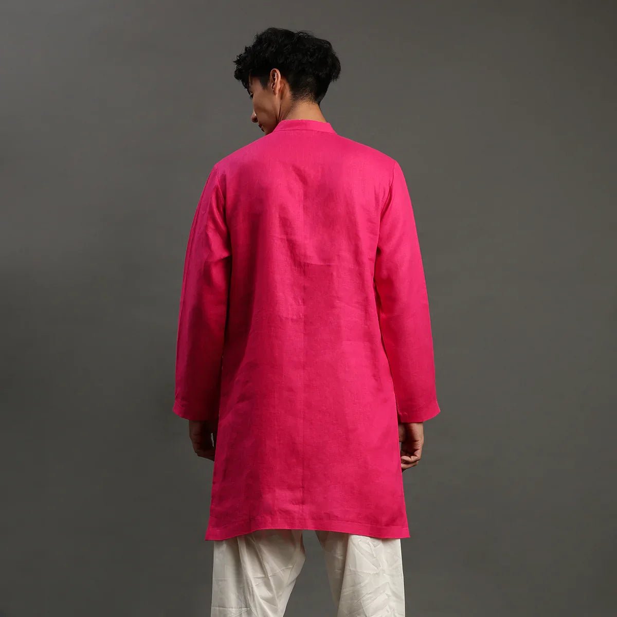 Fuchsia Pink Linen Kurta Pyjama Set for Men - BYB PREMIUM