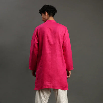 Fuchsia Pink Linen Kurta Pyjama Set for Men - BYB PREMIUM