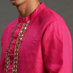 Load image into Gallery viewer, Fuchsia Pink Linen Kurta Pyjama Set for Men - BYB PREMIUM
