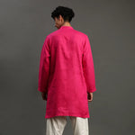 Load image into Gallery viewer, Fuchsia Pink Linen Kurta Pyjama Set for Men - BYB PREMIUM

