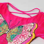 Load image into Gallery viewer, Fuchsia Pink Tissue Silk Lehenga Set with Butterfly Embroidery for Baby Girls - BYB PREMIUM
