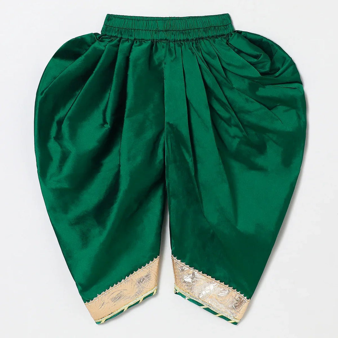 Fuchsia Pink Tissue Silk Mayurpankh Embroidered Top with Green Taffeta Dhoti - BYB PREMIUM