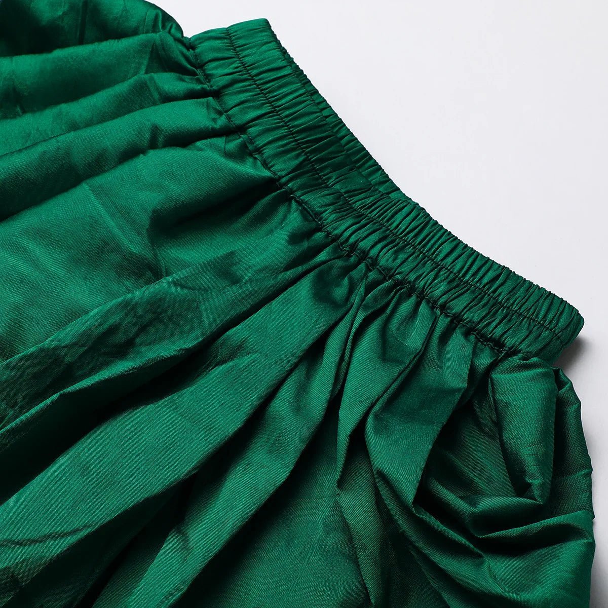 Fuchsia pink tissue silk mayurpankh embroidered top with green taffeta dhoti   byb premium
