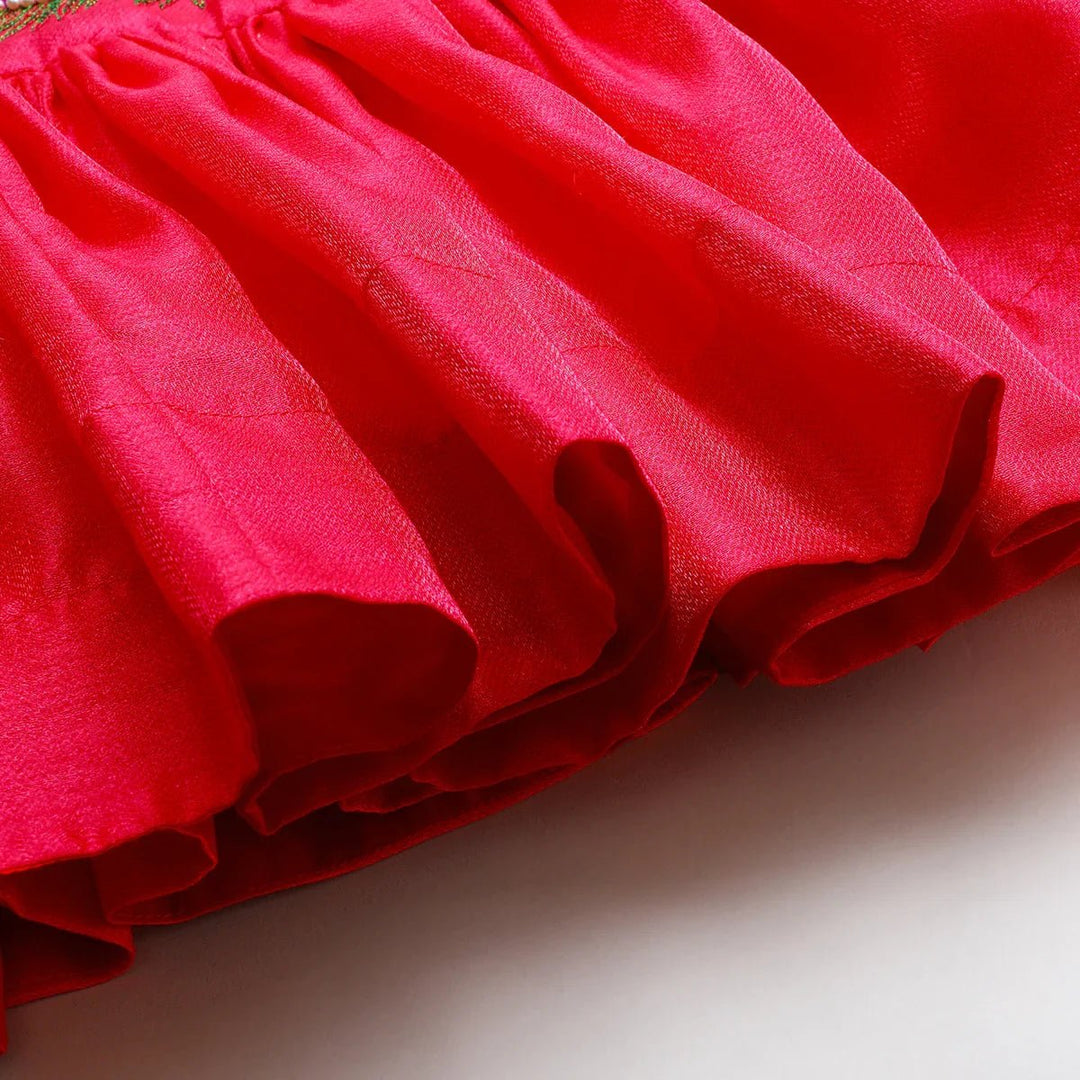 Fucshia pink tissue silk Mayurpankh pearls embroidery with taffeta Green Dhoti - BYB PREMIUM