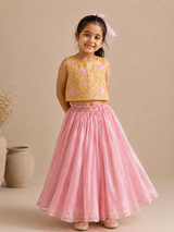 Pink Tissue Silk Girls Lehenga with Handcrafted Zardozi Embroidery