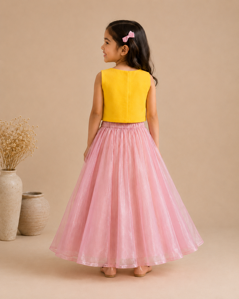 Pink Tissue Silk Girls Lehenga with Handcrafted Zardozi Embroidery