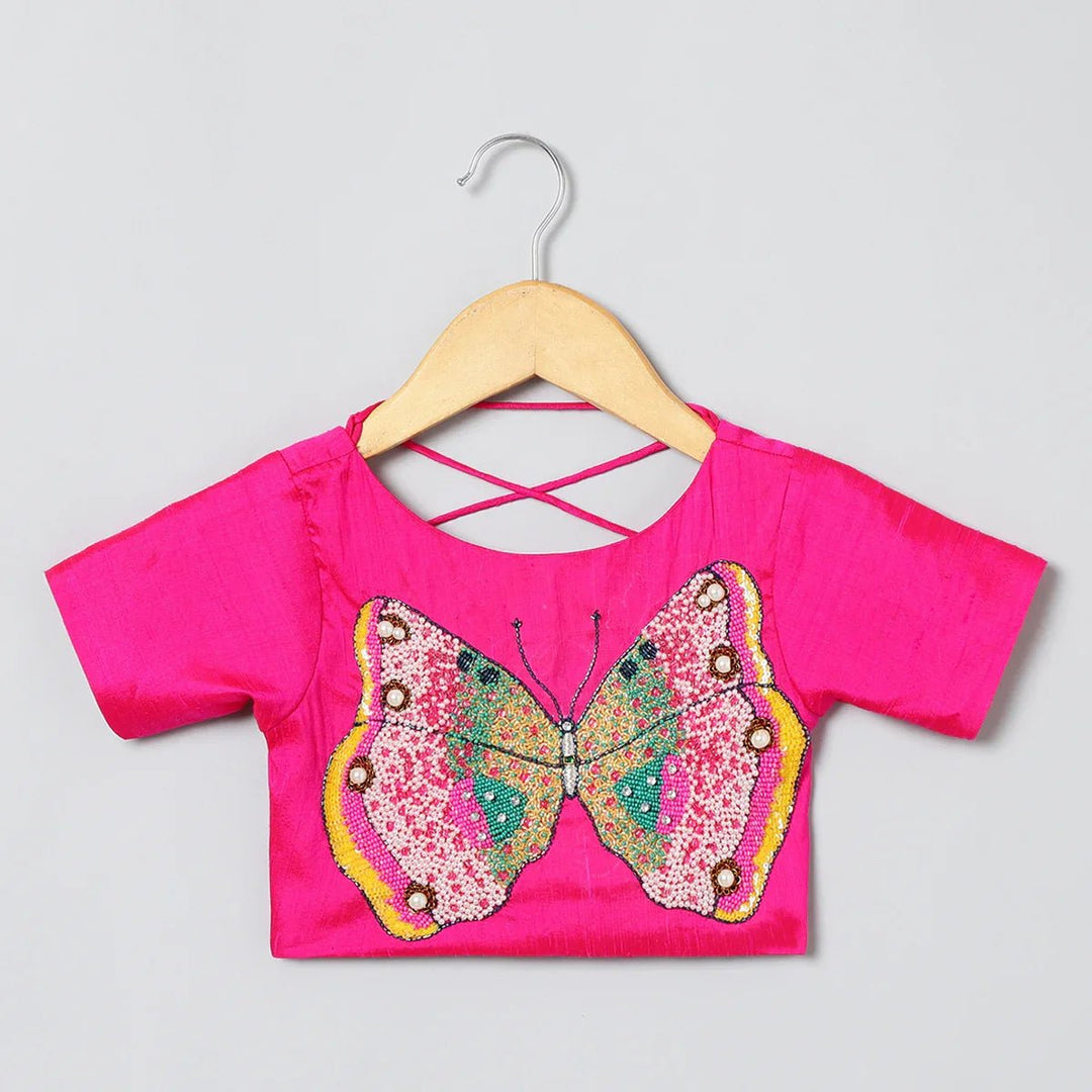 Girls Butterfly Embroidery And Shinny Glass Tissue Skirt And Top - BYB PREMIUM