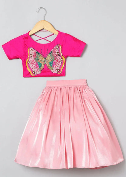 Girls Butterfly Embroidery And Shinny Glass Tissue Skirt And Top - BYB PREMIUM