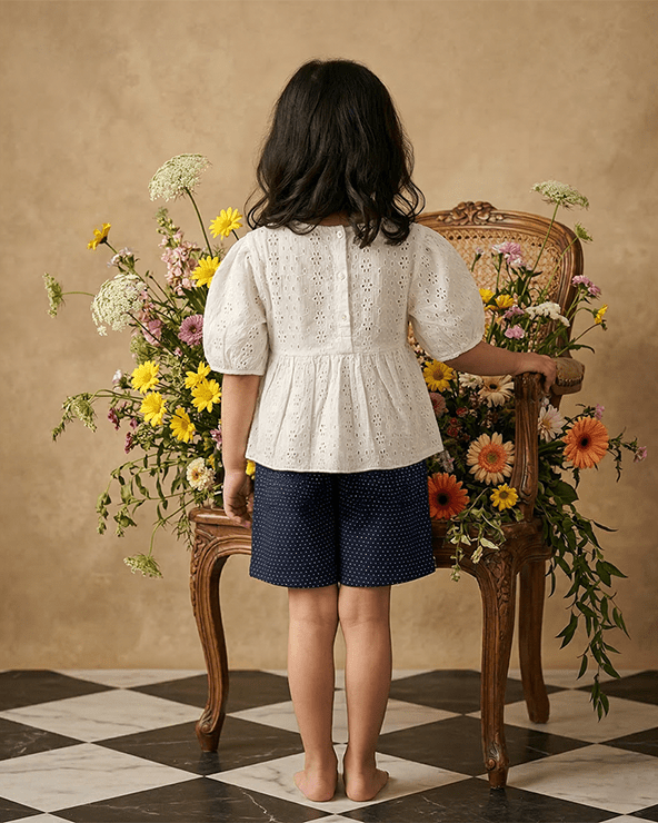 Girls Cotton Hakoba Top with Linen Shorts Set – Summer Kids Outfit - BYB PREMIUM