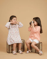 Girls Dobby Cotton Dress Combo Set ‚Äì Floral Dress & Peach Top Outfit (Pack of 2) - BYB PREMIUM