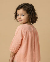 Girls Dobby Cotton Dress Combo Set – Floral Dress & Peach Top Outfit (Pack of 2) - BYB PREMIUM