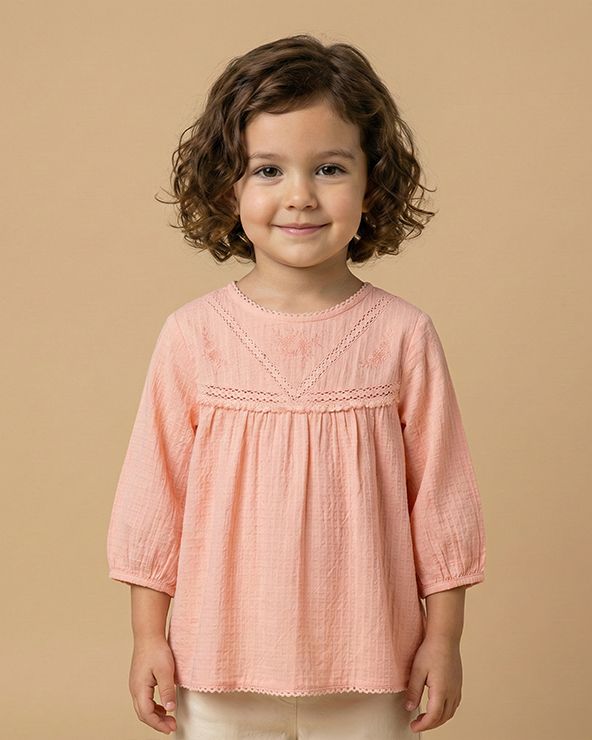 Girls Dobby Cotton Dress Combo Set – Floral Dress & Peach Top Outfit (Pack of 2) - BYB PREMIUM