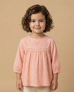 Load image into Gallery viewer, Girls Dobby Cotton Dress Combo Set – Floral Dress &amp; Peach Top Outfit (Pack of 2) - BYB PREMIUM
