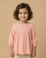 Girls Dobby Cotton Dress Combo Set – Floral Dress & Peach Top Outfit (Pack of 2) - BYB PREMIUM