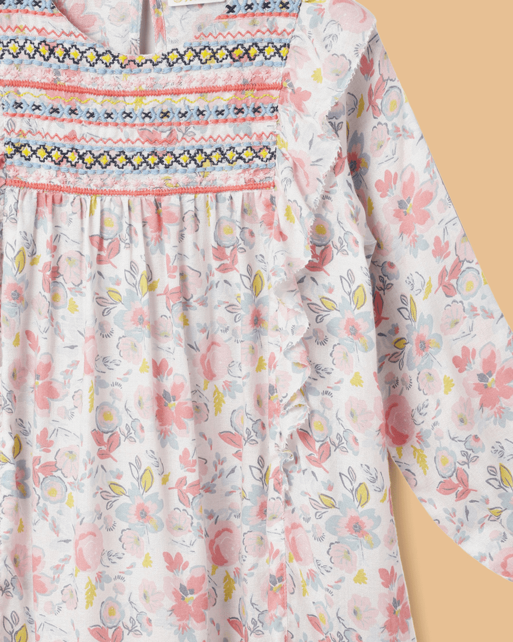 Girls Dobby Cotton Dress Combo Set – Floral Dress & Peach Top Outfit (Pack of 2) - BYB PREMIUM