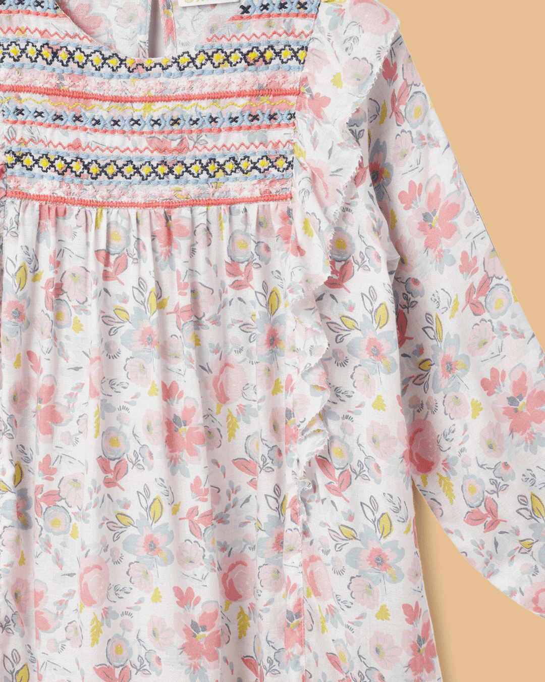 Girls Dobby Cotton Dress Combo Set – Floral Dress & Peach Top Outfit (Pack of 2) - BYB PREMIUM