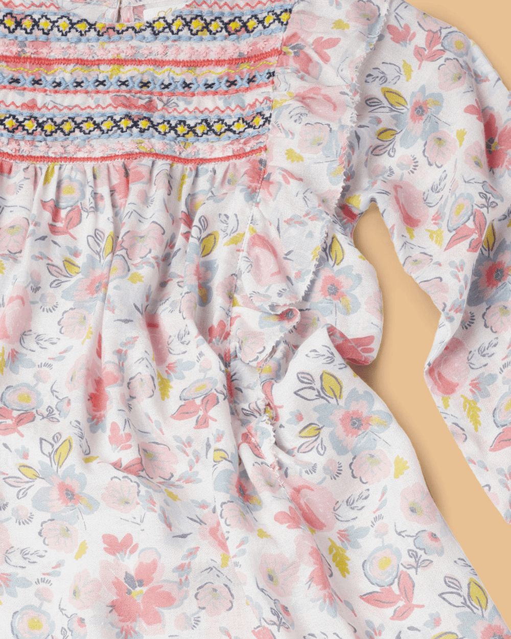 Girls Dobby Cotton Dress Combo Set – Floral Dress & Peach Top Outfit (Pack of 2) - BYB PREMIUM