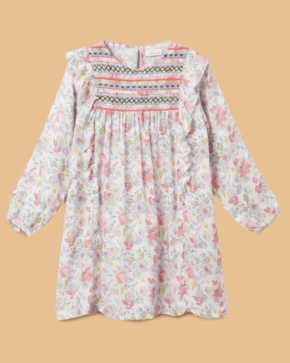 Girls Dobby Cotton Dress Combo Set – Floral Dress & Peach Top Outfit (Pack of 2) - BYB PREMIUM