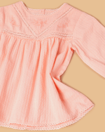 Load image into Gallery viewer, Girls Dobby Cotton Dress Combo Set – Floral Dress &amp; Peach Top Outfit (Pack of 2) - BYB PREMIUM
