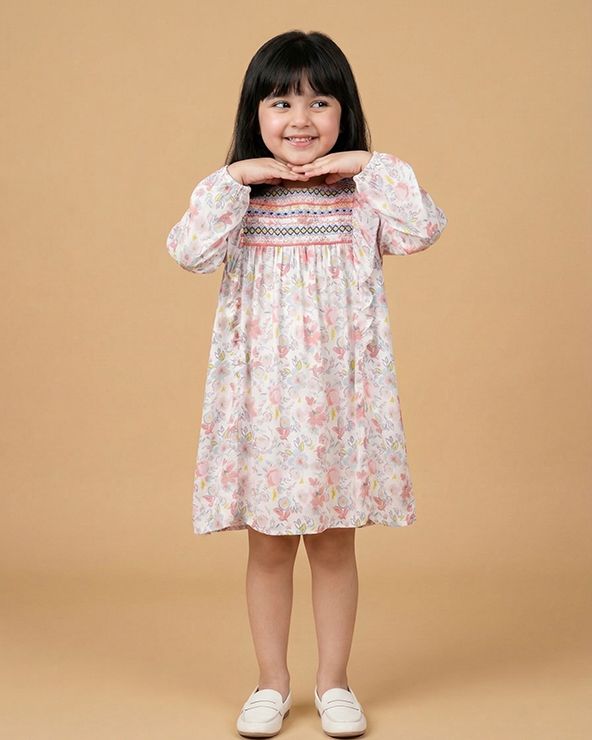 Girls Dobby Cotton Dress Combo Set – Floral Dress & Peach Top Outfit (Pack of 2) - BYB PREMIUM