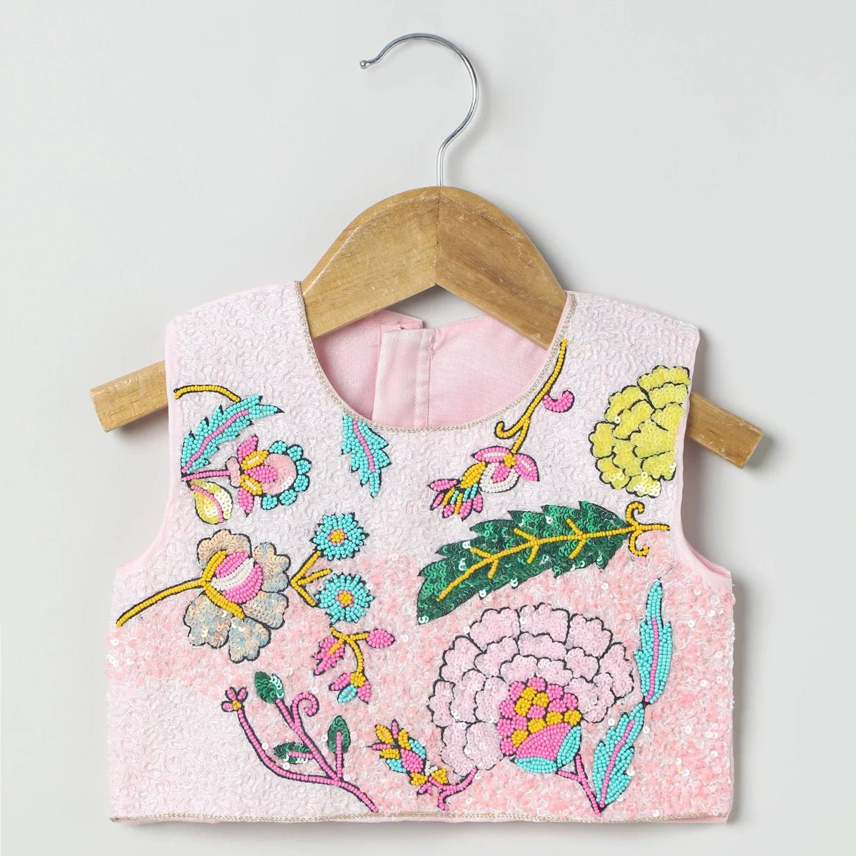 Girls floral embroidered crop top with pink skirt | party & festive wear   byb premium