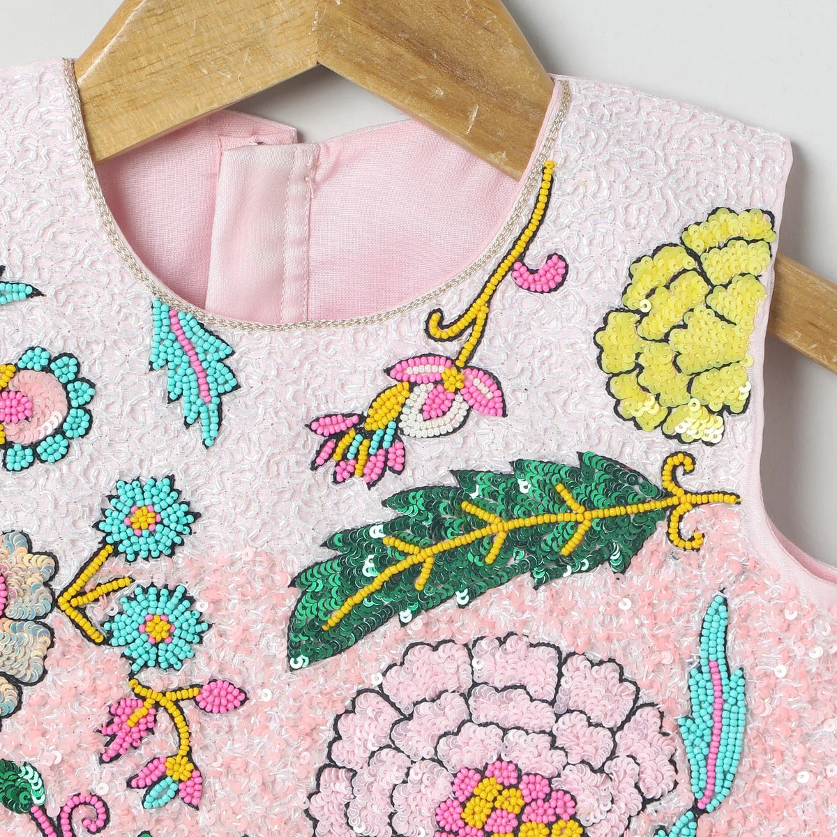 Girls floral embroidered crop top with pink skirt | party & festive wear   byb premium