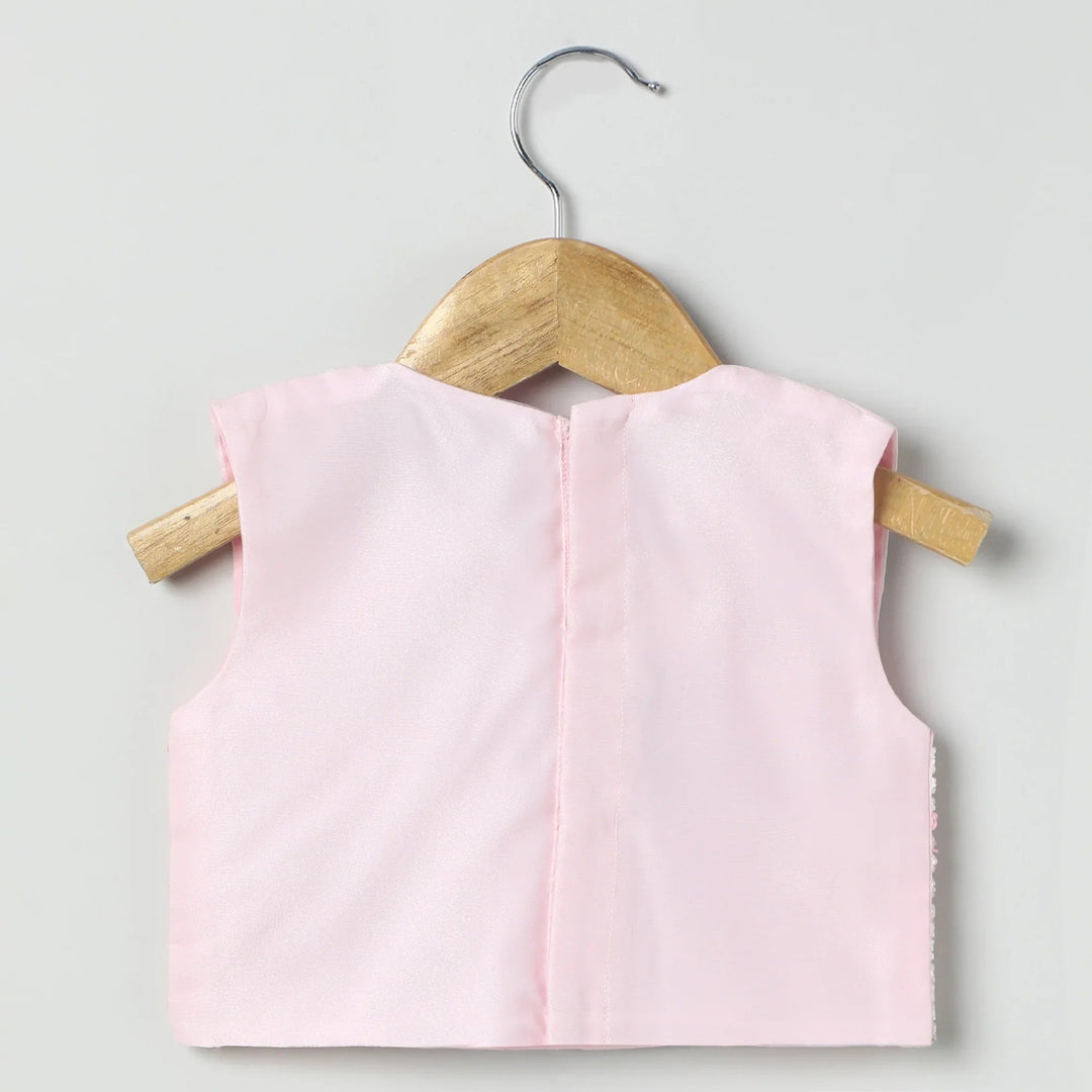 Girls Floral Embroidered Crop Top with Pink Skirt | Party & Festive Wear - BYB PREMIUM