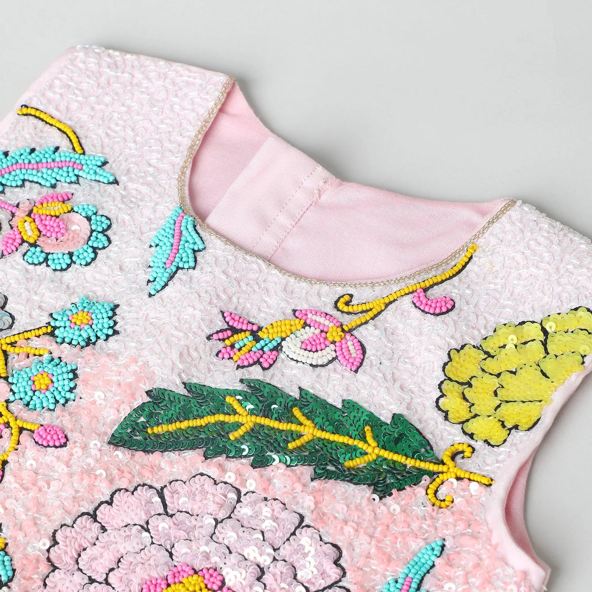 Girls floral embroidered crop top with pink skirt | party & festive wear   byb premium
