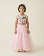 Load image into Gallery viewer, Girls Floral Embroidered Crop Top with Pink Skirt | Party &amp; Festive Wear - BYB PREMIUM
